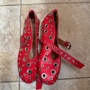 Chic Red Women's Flats with Eyelet Design